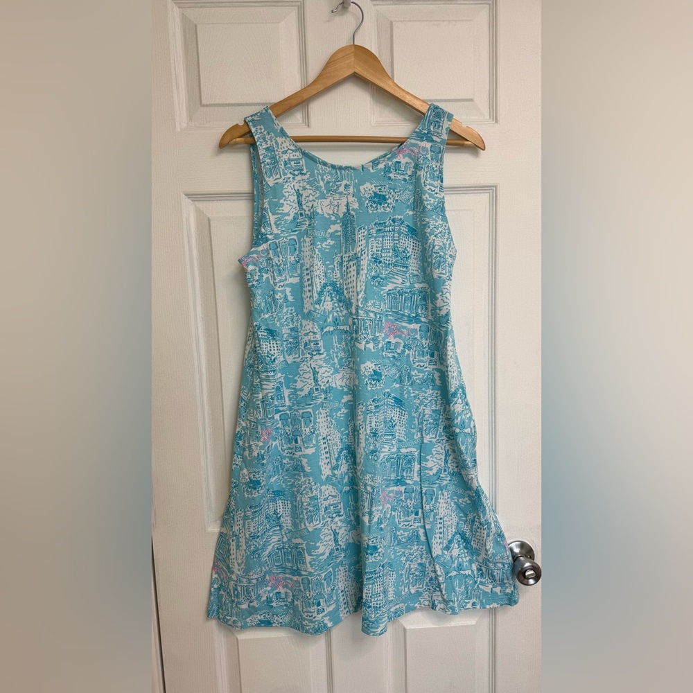 Lilly Pulitzer Turquoise & White Toile Sleeveless Shift Dress